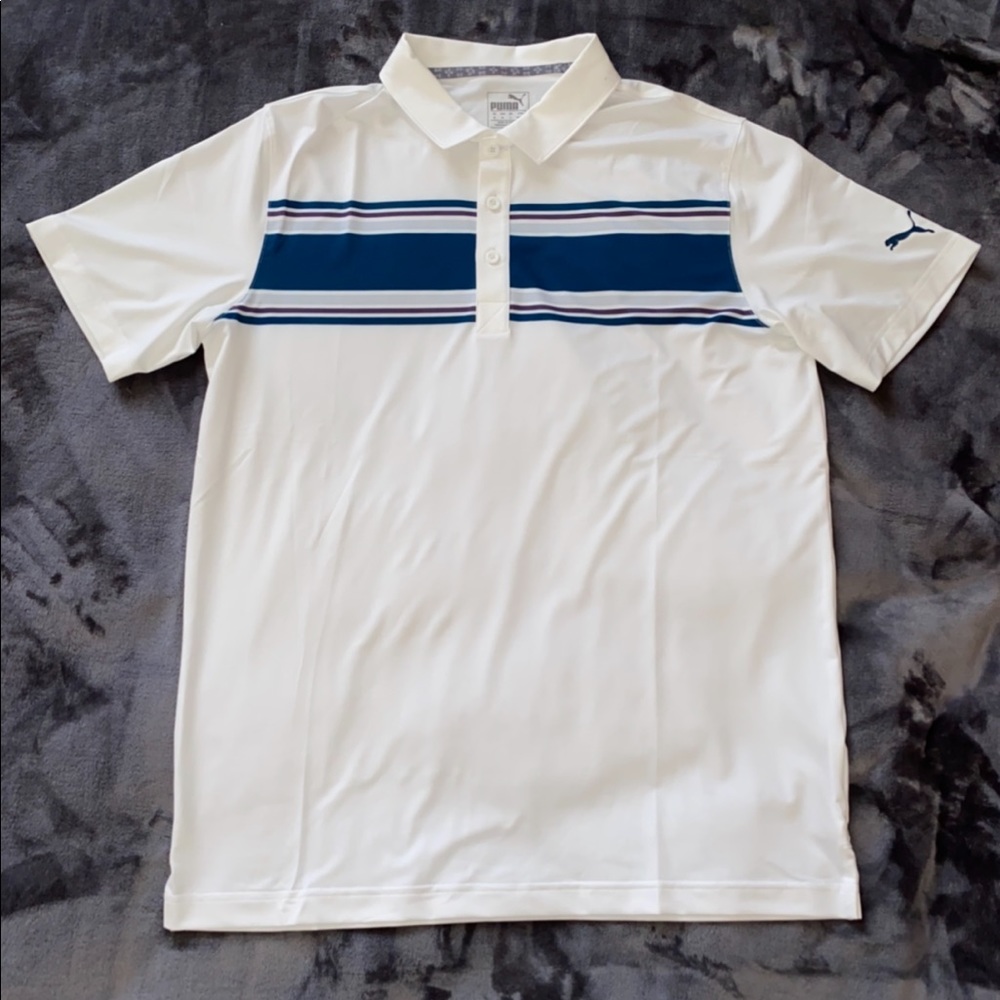 Men’s white and navy Puma Cloudspun polo, Size M